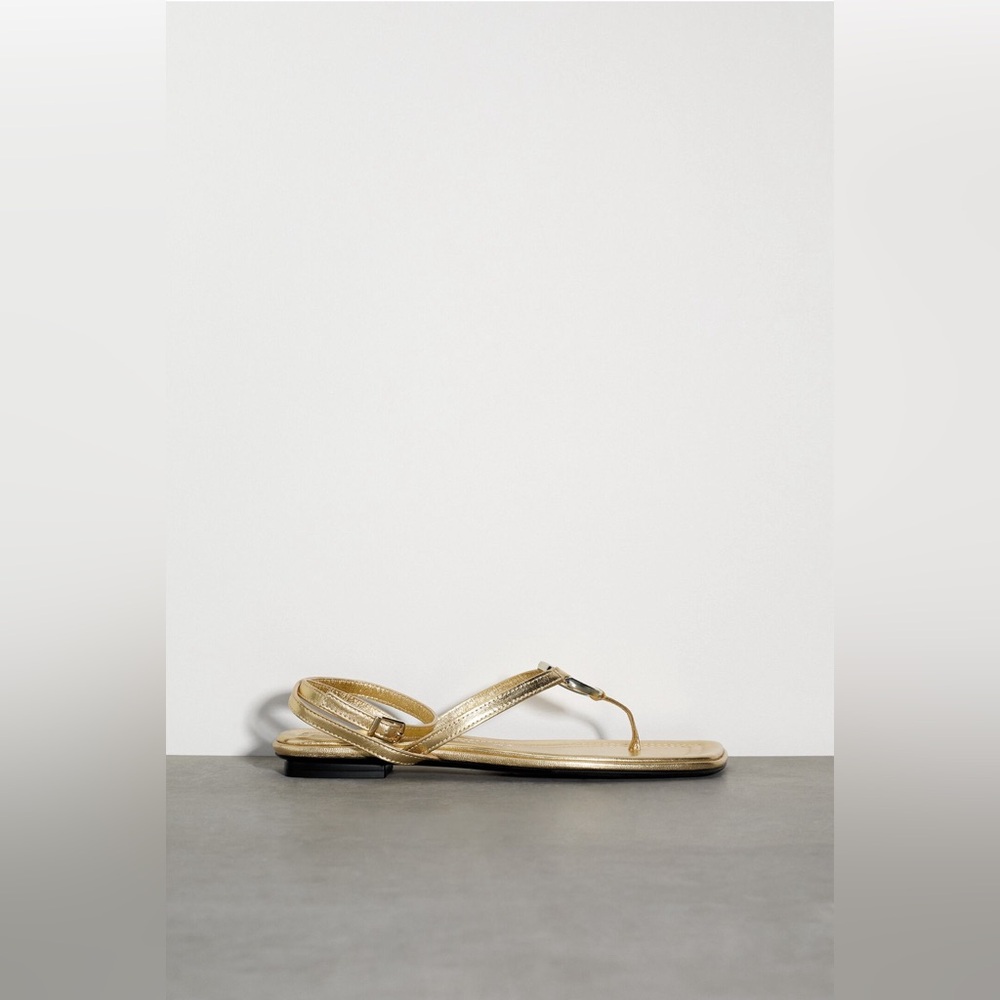 Zara Flat Leather Sandals in Sadie’s 8 Color Gold.